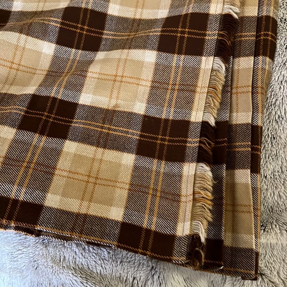 Vintage long plaid wool skirt pleated fringe leather buckles acrylic blend UK - Picture 12 of 13